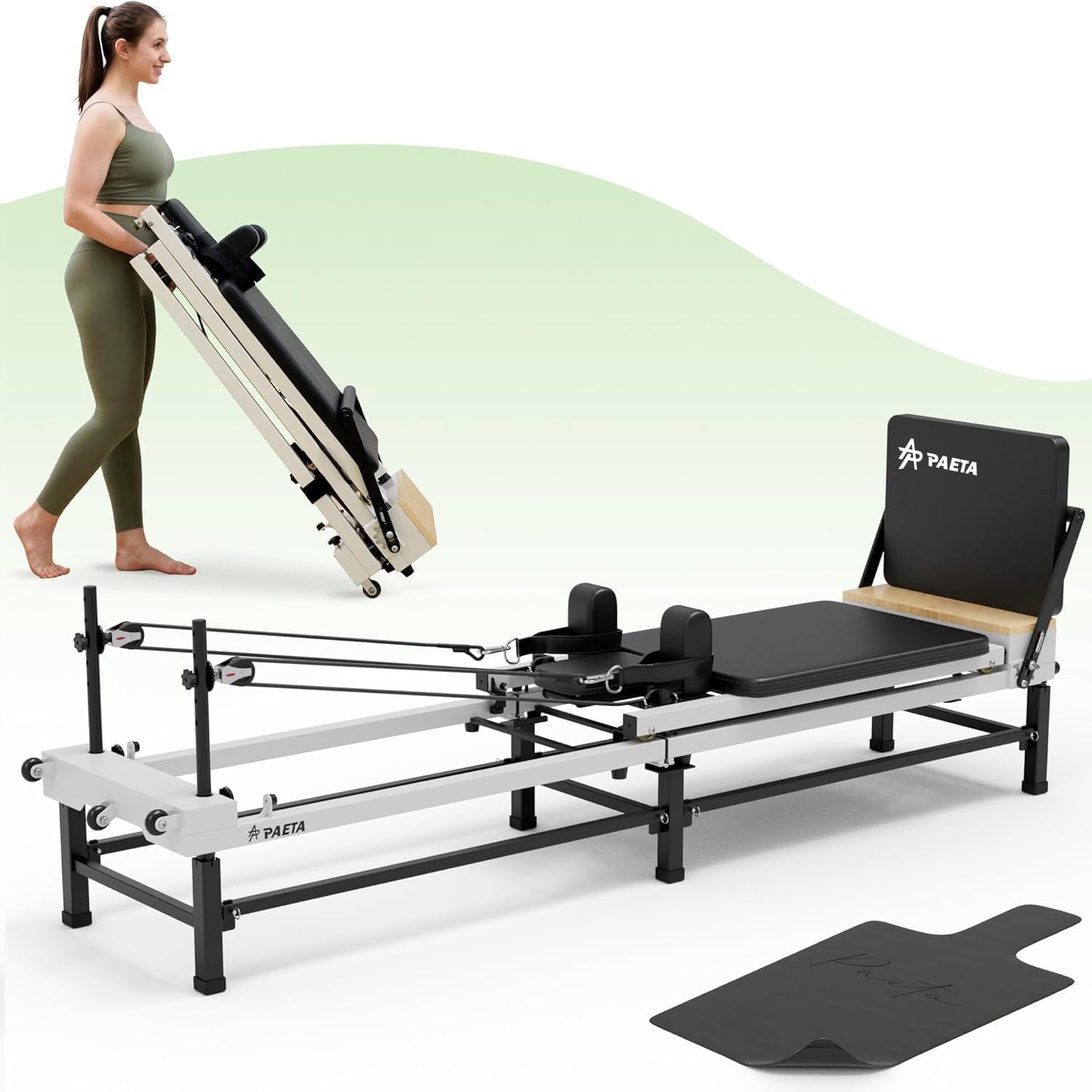 PAETA Pilates Reformer, 86" Foldable Reformer Pilates Machine with Adjustable Reformer Heights, Pilates Equipment with Music Wire Spings and Jump Boards