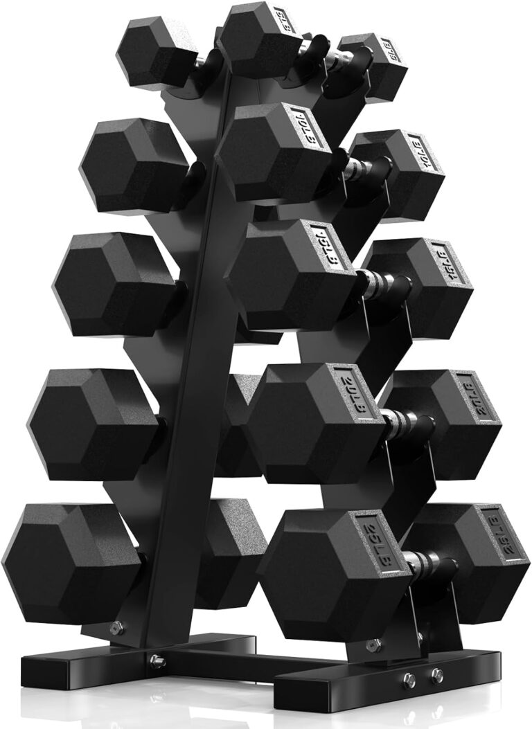 PAPABABE 150-600lb Dumbbell Set with Rack, Rubber Encased Home Gym
