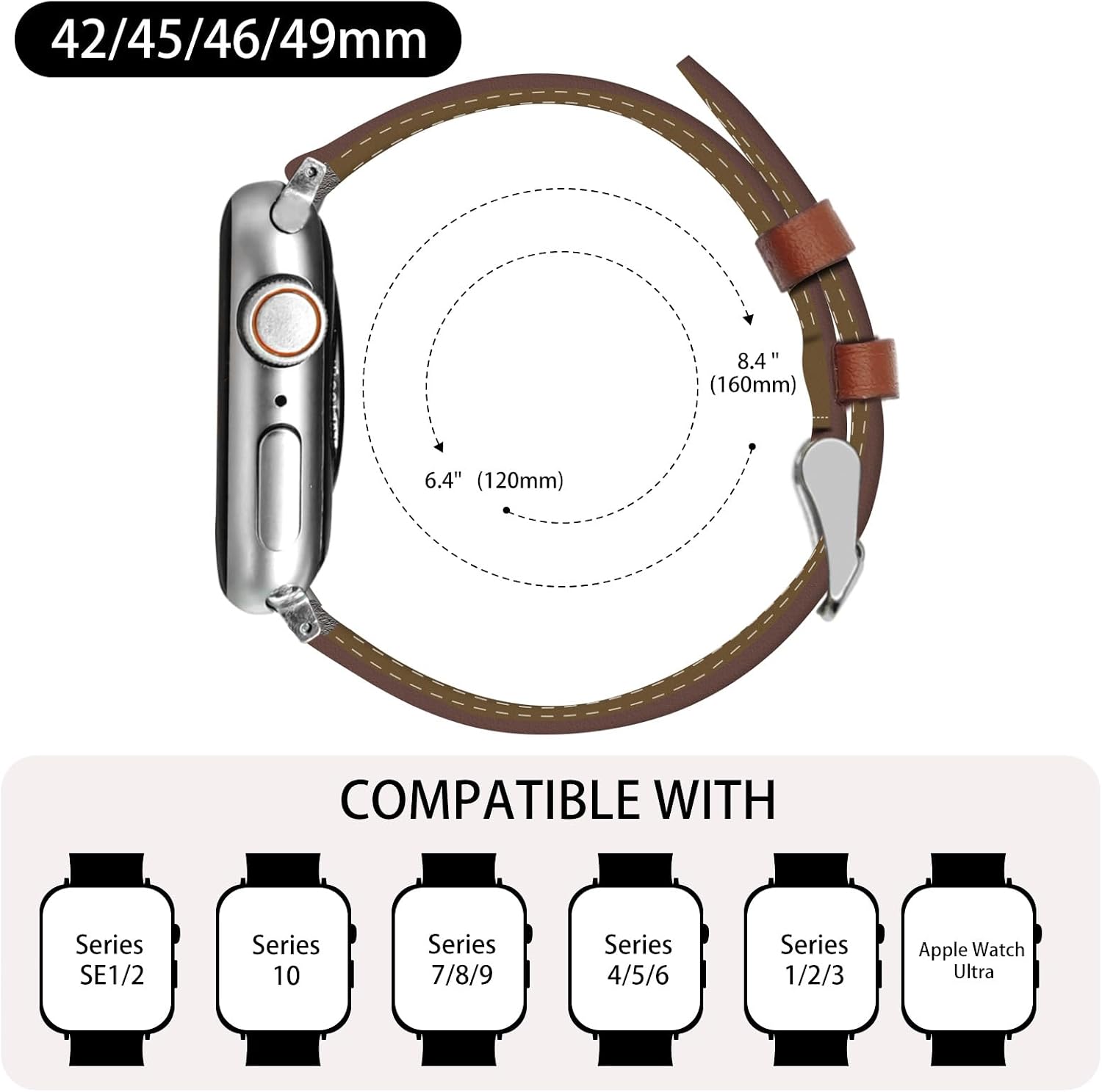 Premium Italy Leather Bands Compatible with Apple Watch Band 40mm 38mm 41mm 42mm 44mm 45mm 46mm 49mm Women Men, Leather Smartwatch Replacement Straps for iWatch Series Ultra SE 11 10 9 8 7 6 5 4 3 2 1 - Image 7