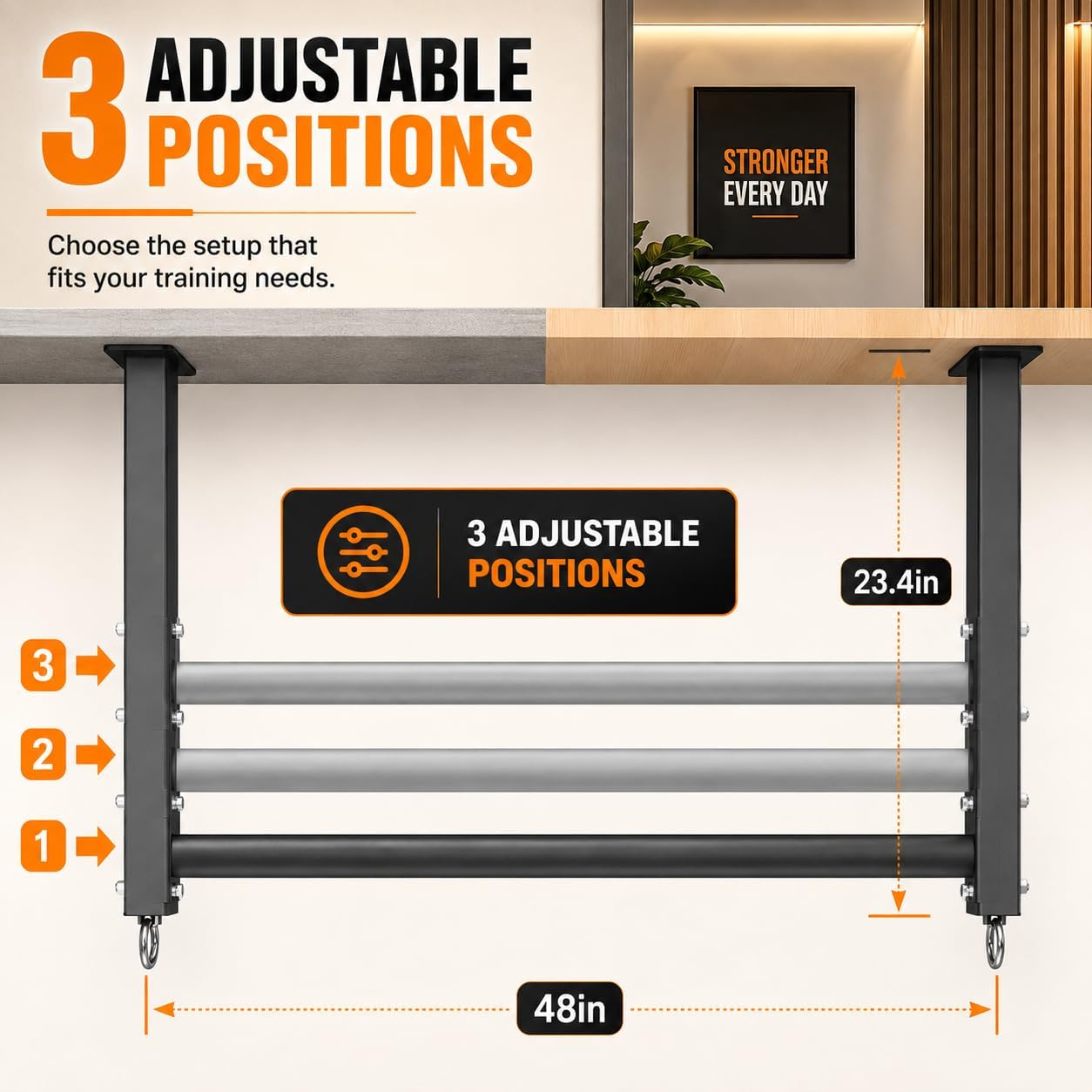Ceiling Mounted Pull Up Bar, Heavy Duty 700 LBS Multi Grip Pull Up Bars, 16"/24" Rafter Chin Up Bar, Ceiling Joist for Garage/Gym/Basement with Comfortable Grip & Round Anchors, Easy to Install - Image 2