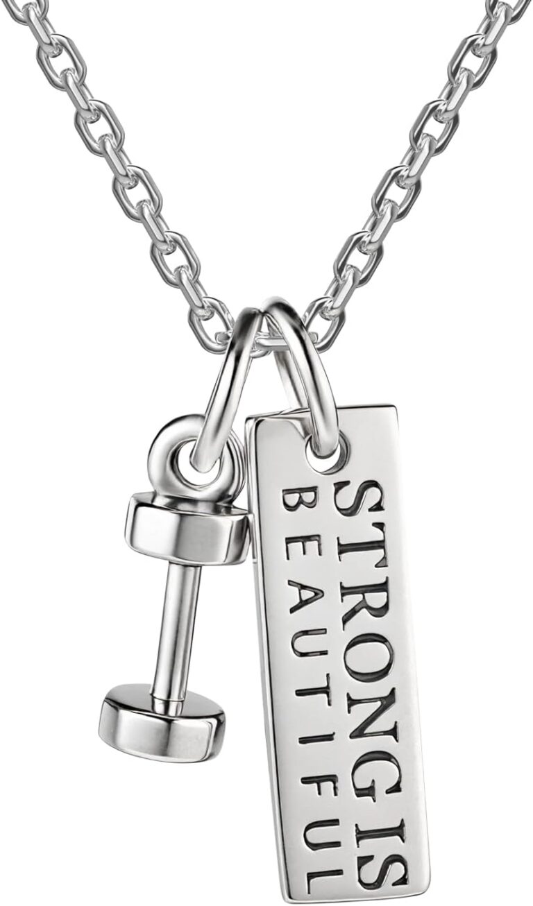 925 Sterling Silver Strong Is Beautiful Dumbbell Barbell Gym Buff Pendant Necklace 18"