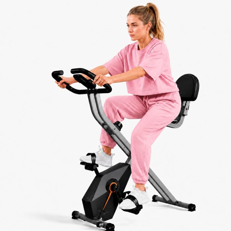 Foldable Exercise Bike for Home Workouts, Compact Stationary Bike with 16-Level Resistance and Quiet Riding, Featuring Adjustable Seat, LCD Display, Heart Rate Tracking and 300lb Weight Capacity