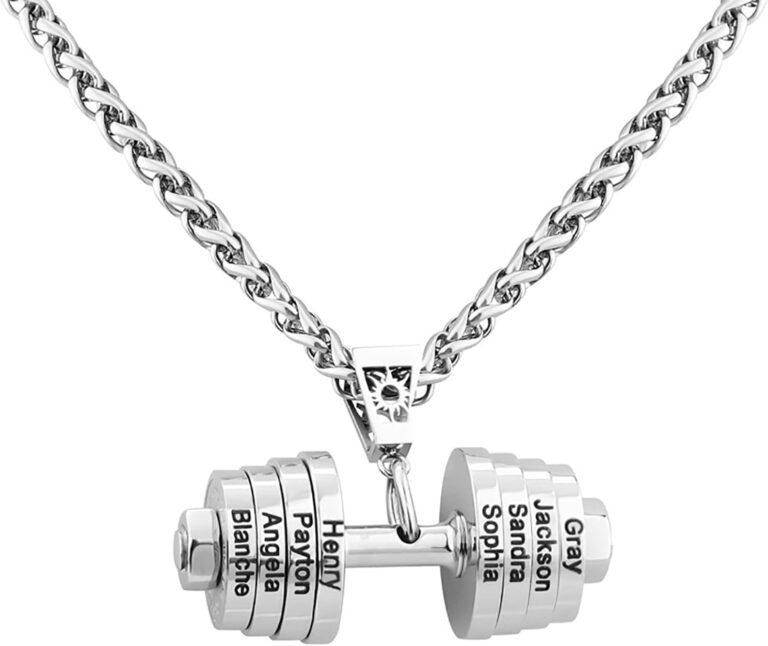 Custom Dumbbell Necklace Personalized Name Pendant Necklace Men's Titanium Steel Dumbbell on Link Chain Necklace Gym Jewelry