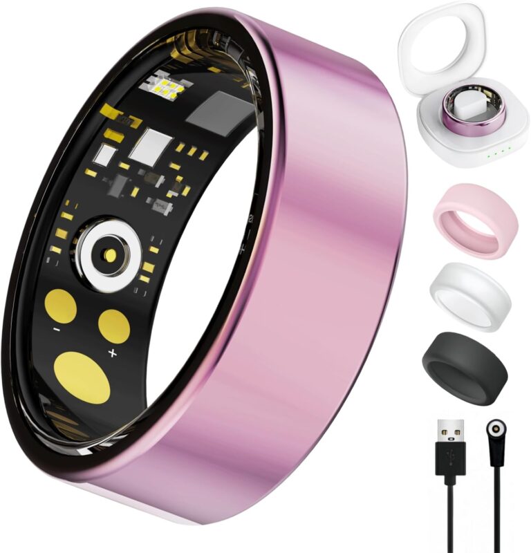 Smart Ring for Women Men, Health Tracker with Heart Rate/Blood Oxygen/Blood Pressure/Sleep Monitoring/Step Counting, IP68 Waterproof Fitness Ring, No App Fees for iPhone & Android (Lavender Pink, 9#)