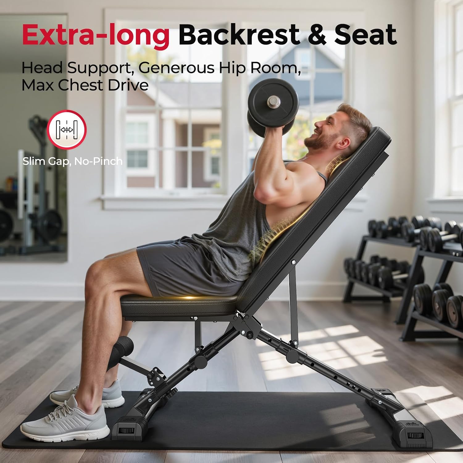 FLYBIRD WB5 Weight Bench, ASTM-Certified 800LBS Adjustable Weight Bench Workout Bench Foldable for Home Gym, 90° to -30° FID and 30in Extended Backrest for Bench Press Strength Training Exercise - Image 5