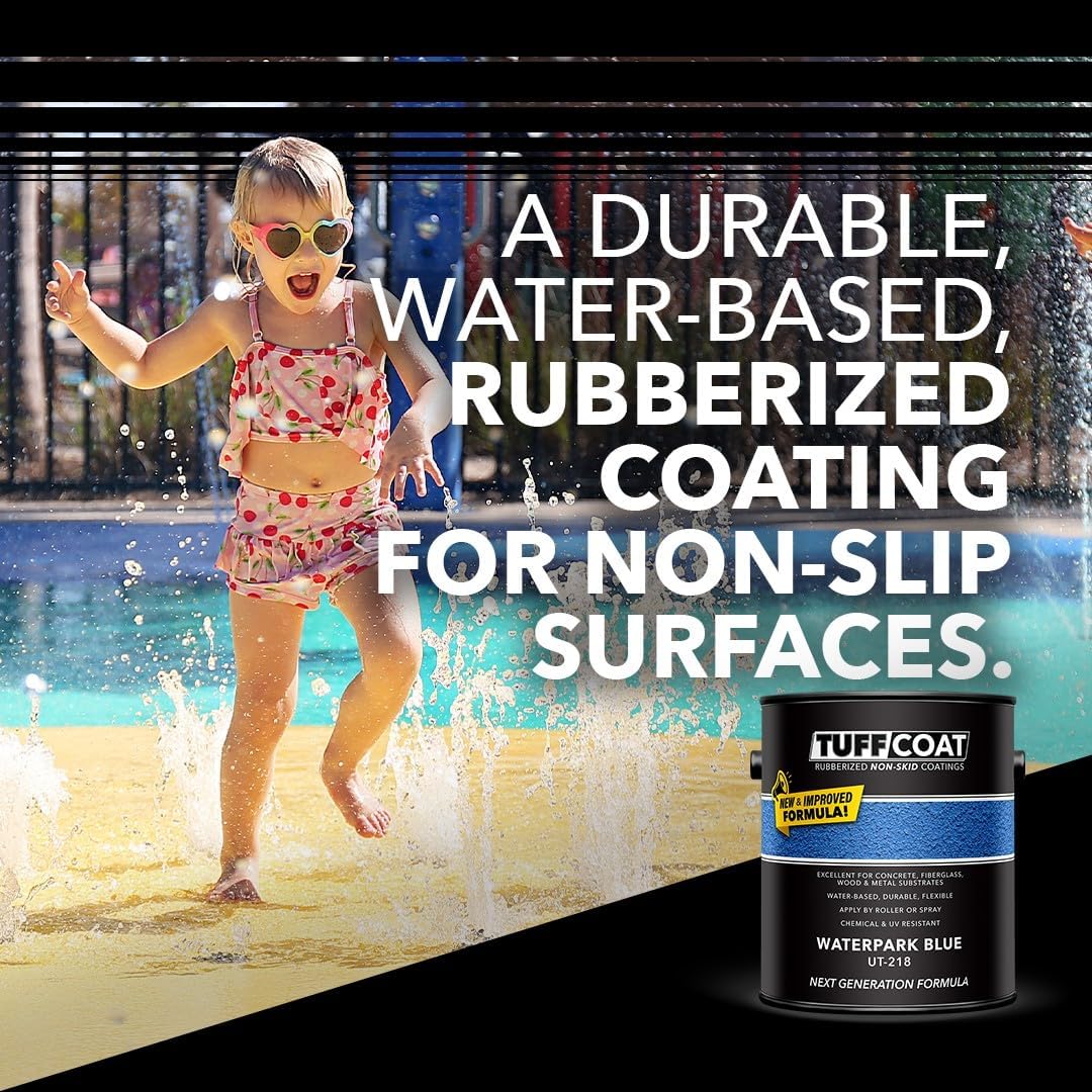 Tuff Coat Medium Texture Rubberized Non-Skid Deck Coating – Textured Non-Slip Safety Surface for Pool Decks, Docks, Boat Ramps, Patios, Walkways & High-Traffic Areas (UT-218 Waterpark Blue 1-gallon) - Image 2