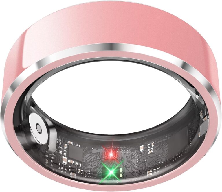 Smart Ring for Women, Fitness & Activity Tracker with Blood Pressure/Heart Rate Monitor, Sleep Tracker, Step Counter, IP68 Waterproof Ring for iOS & Android, Fast Charge, No Subscription (Pink,Size8)