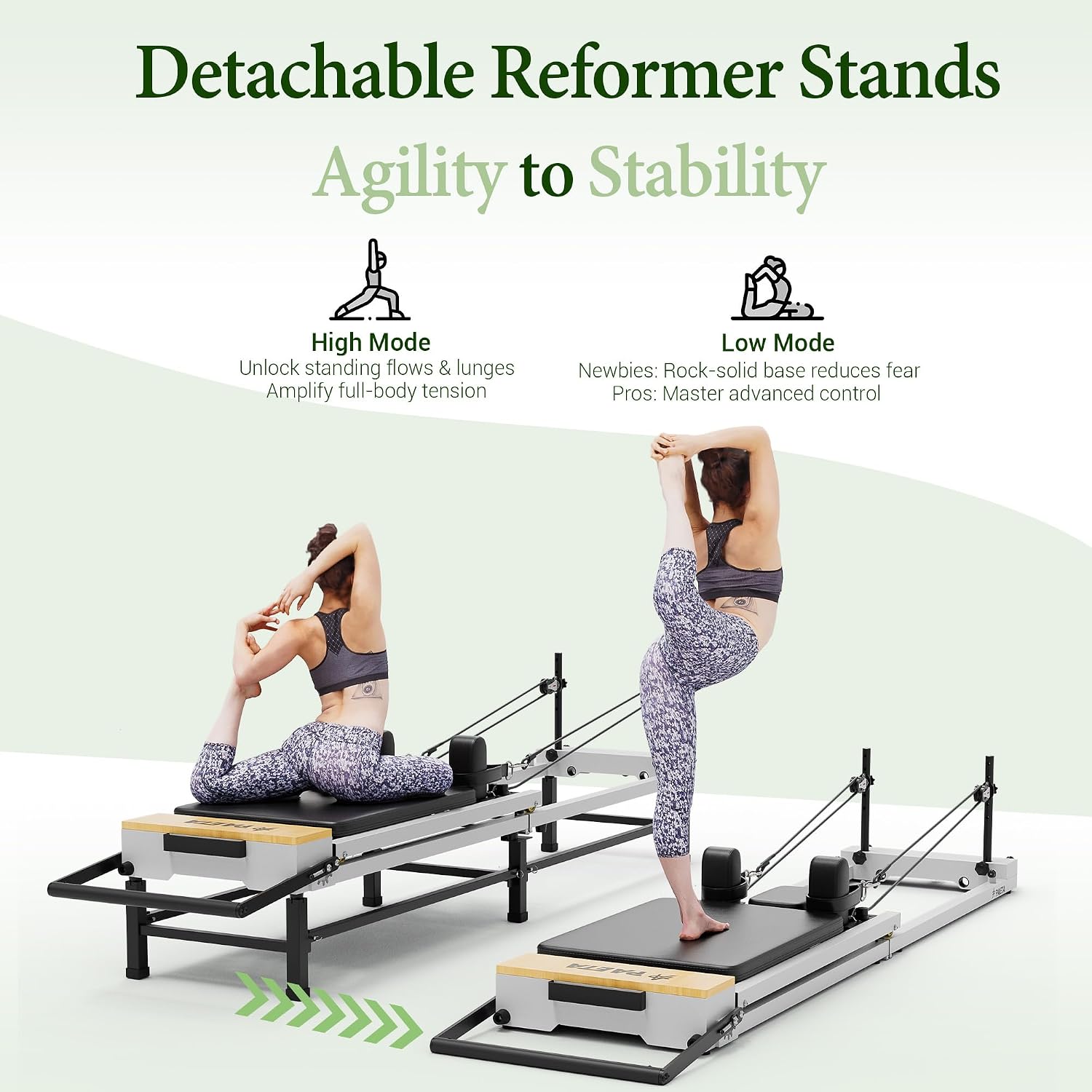 PAETA Pilates Reformer, 86" Foldable Reformer Pilates Machine with Adjustable Reformer Heights, Pilates Equipment with Music Wire Spings and Jump Boards - Image 3