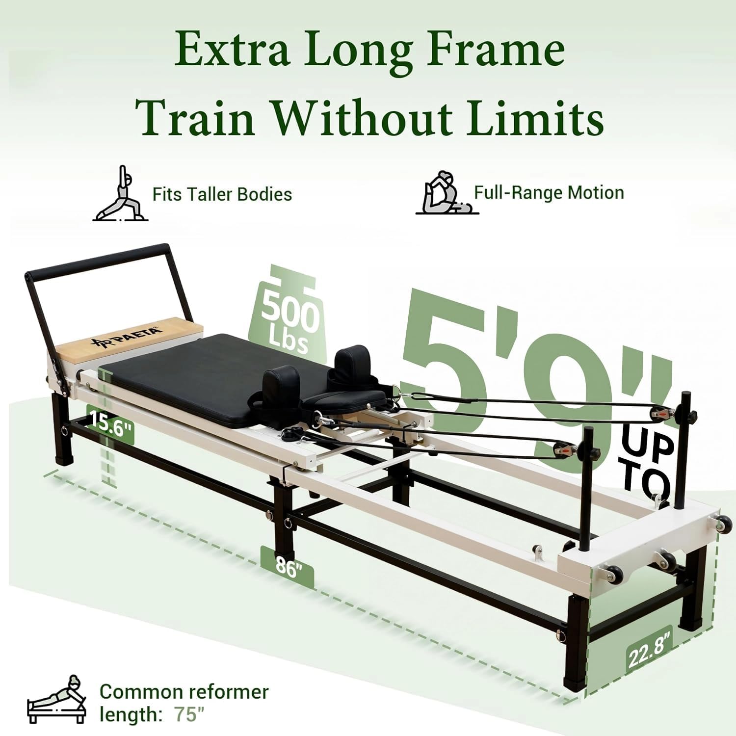 PAETA Pilates Reformer, 86" Foldable Reformer Pilates Machine with Adjustable Reformer Heights, Pilates Equipment with Music Wire Spings and Jump Boards - Image 4