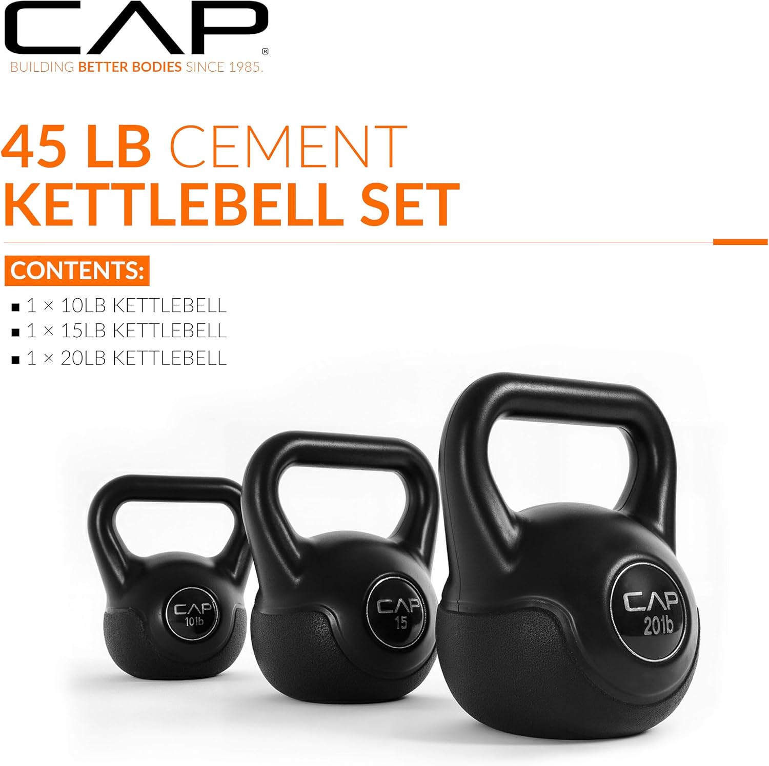 CAP Barbell 45 LB Cement Kettlebell Set – 10 lb, 15 lb & 20 lb Vinyl-Coated Kettlebells for Strength Training, Cardio, Cross Training & Home Gym Workouts - Image 2