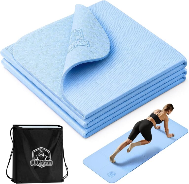 HAPBEAR Foldable Yoga Mat - 72"x24"x0.24" (6mm), Non-Slip TPE Exercise Mat