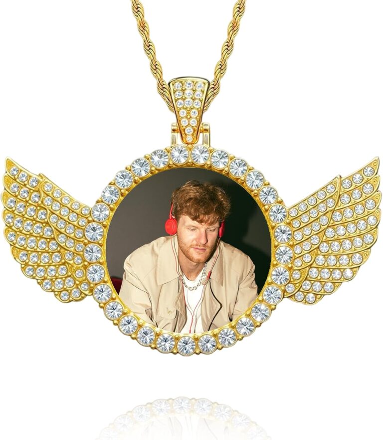 QYH Custom Circle Chain with Wings - Personalized Picture Necklace