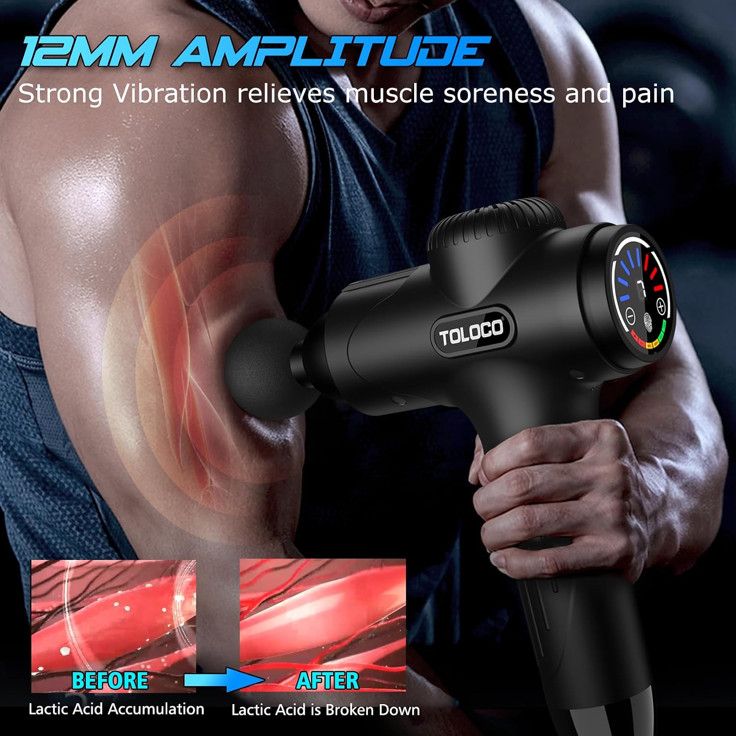 TOLOCO Massage Gun Deep Tissue, Percussion Massage Gun with 10 Replacement Heads, Super Quiet Portable Electric Massager for Athletes, Relax, Fathers Day Dad Gifts, Black - Image 4