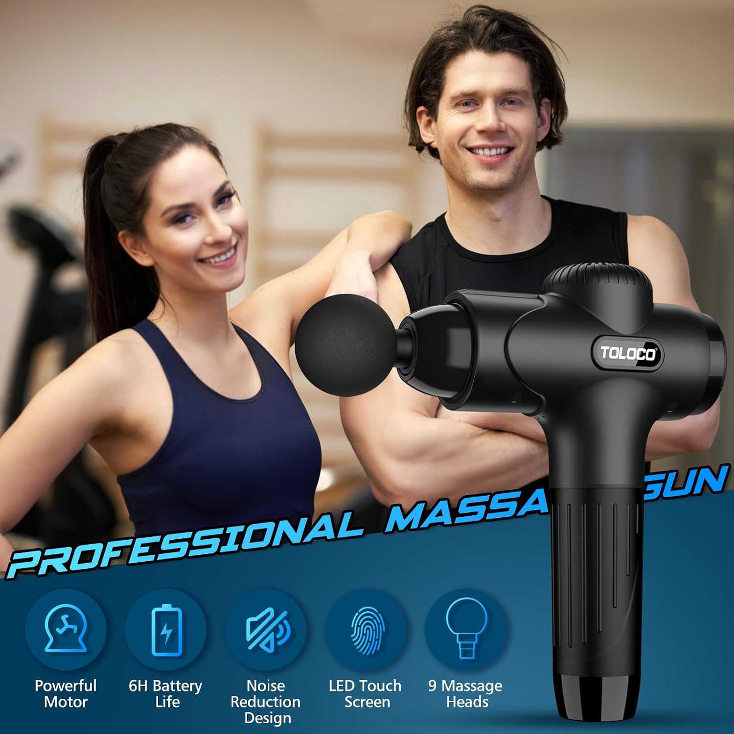 TOLOCO Massage Gun Deep Tissue, Percussion Massage Gun with 10 Replacement Heads, Super Quiet Portable Electric Massager for Athletes, Relax, Fathers Day Dad Gifts, Black - Image 7