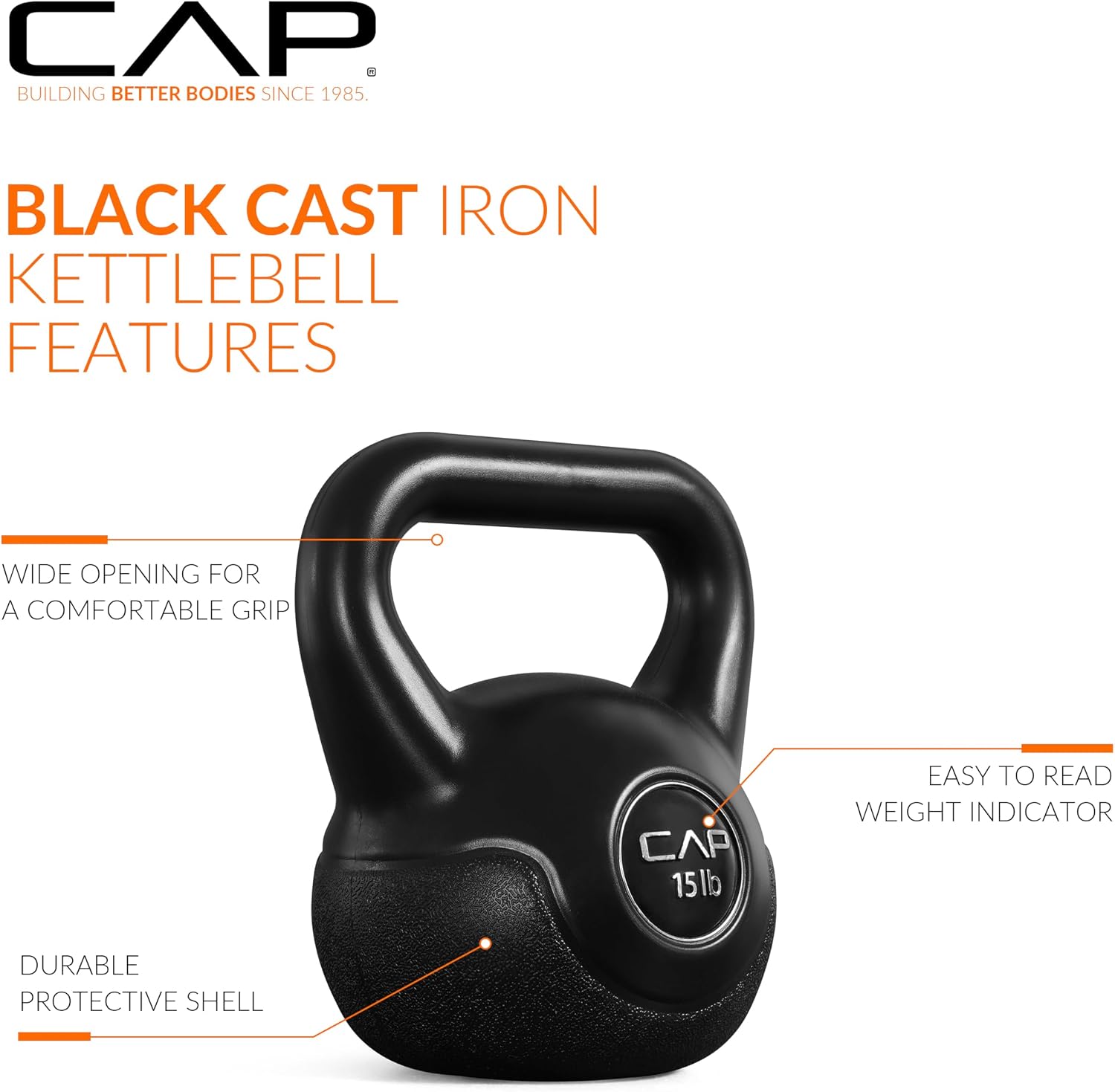 CAP Barbell 45 LB Cement Kettlebell Set – 10 lb, 15 lb & 20 lb Vinyl-Coated Kettlebells for Strength Training, Cardio, Cross Training & Home Gym Workouts - Image 3