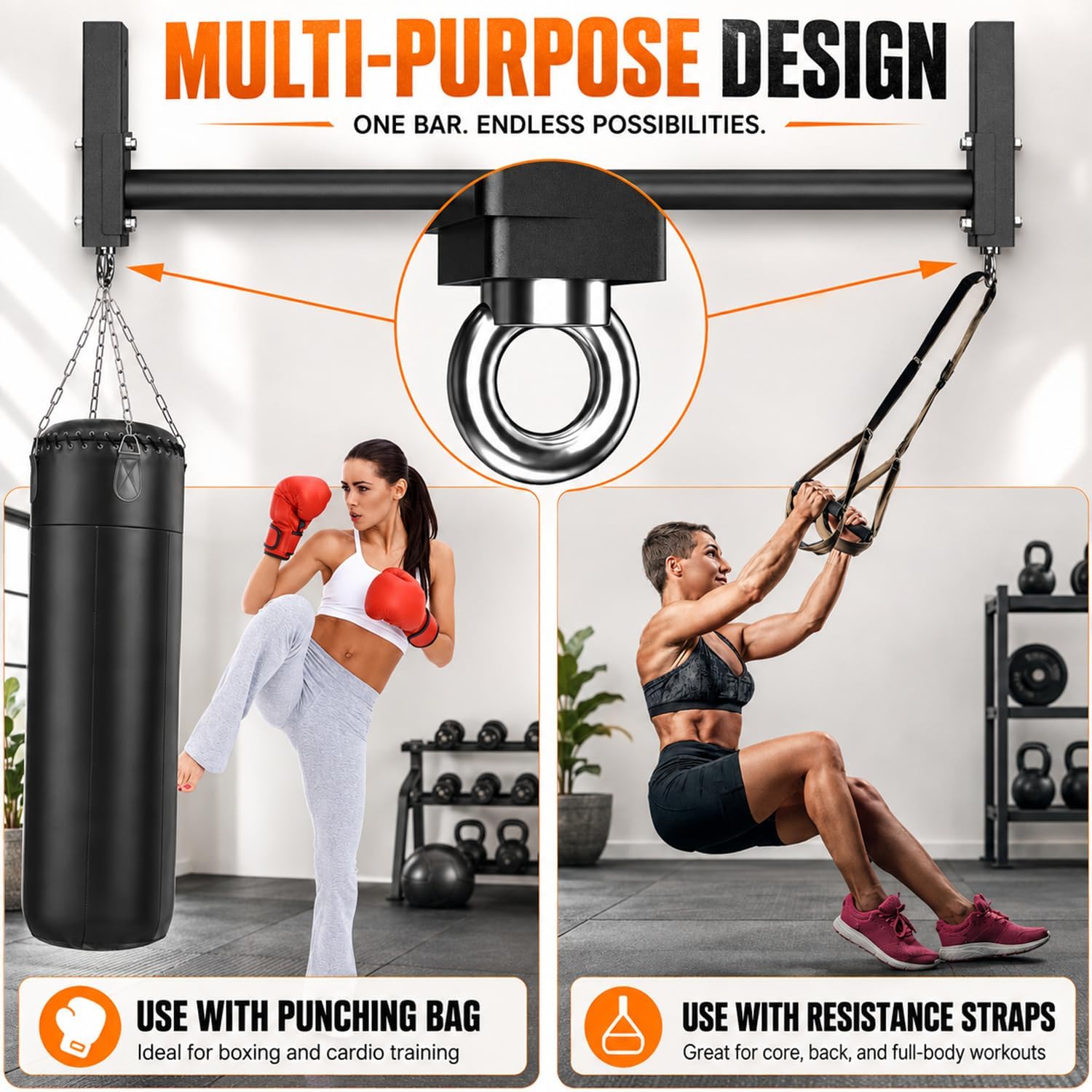 Ceiling Mounted Pull Up Bar, Heavy Duty 700 LBS Multi Grip Pull Up Bars, 16"/24" Rafter Chin Up Bar, Ceiling Joist for Garage/Gym/Basement with Comfortable Grip & Round Anchors, Easy to Install - Image 5