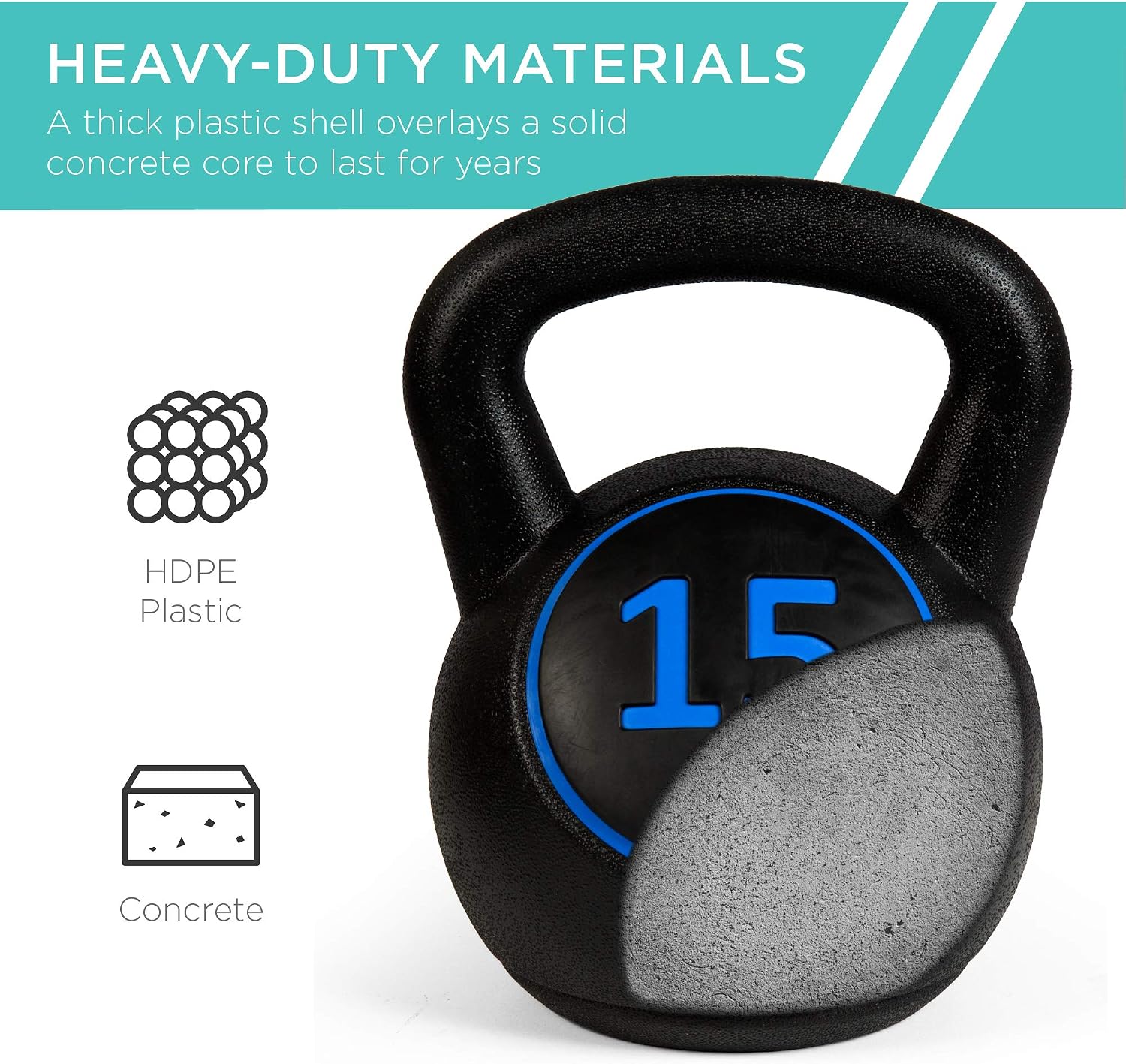 Best Choice Products 3-Piece Kettlebell Set with Storage Rack, HDPE Coated Exercise Fitness Concrete Weights for Home Gym, Strength Training, HIIT Workout 5lb, 10lb, 15lb - Image 4
