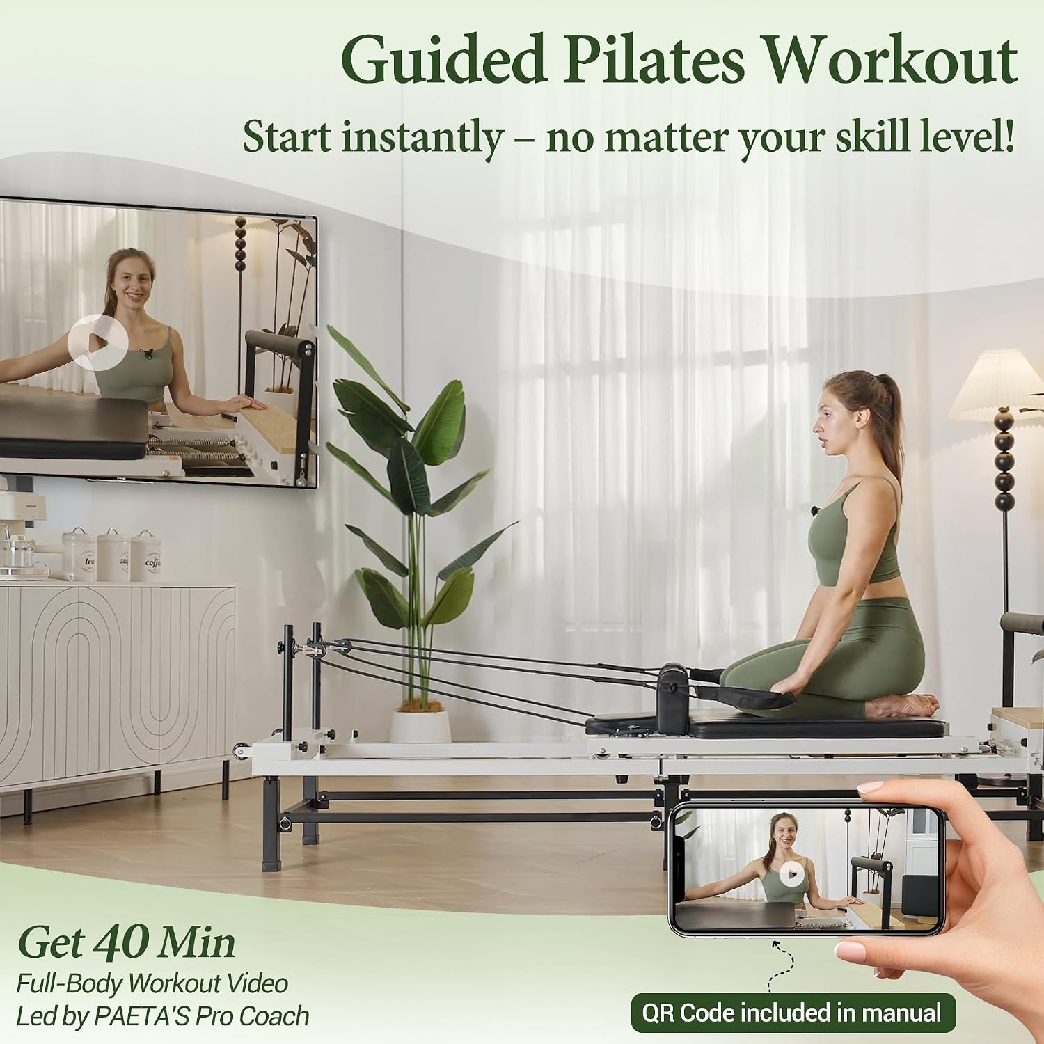 PAETA Pilates Reformer, 86" Foldable Reformer Pilates Machine with Adjustable Reformer Heights, Pilates Equipment with Music Wire Spings and Jump Boards - Image 2