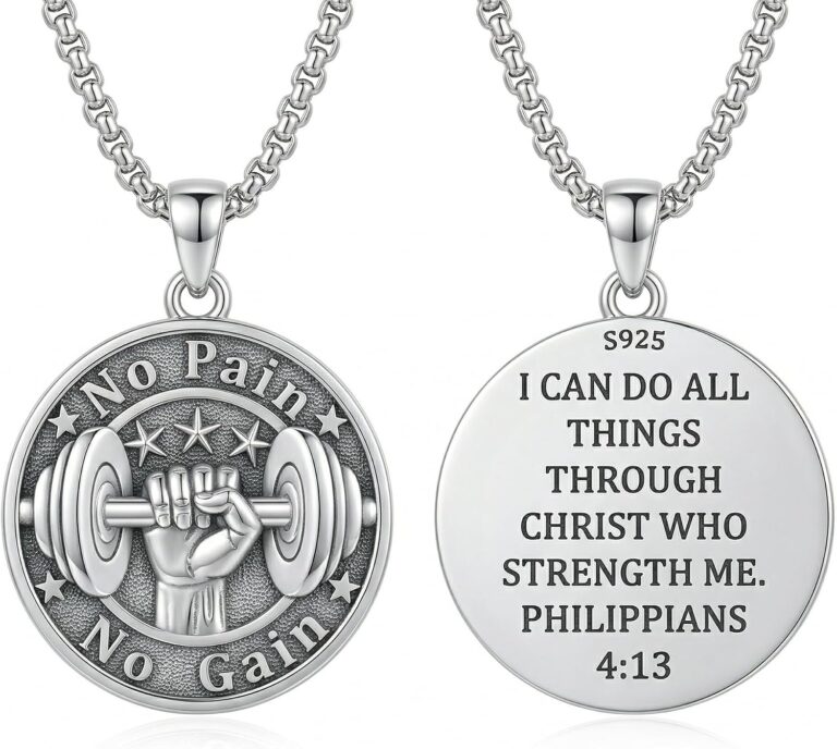 Dumbbell Necklace 925 Sterling Silver Weight Plate Pendant Gym Sports Jewelry Gifts for Men Father