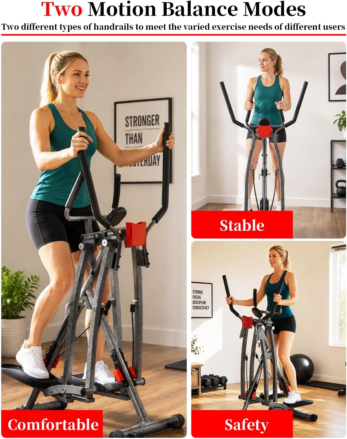 KEY2FUN Air Walk Elliptical, 500LBS 6-Level Adjustable Resistance Bands Foldable Air Walk Elliptical with LCD Monitor, Device Holder, Low-Impact Workout for Home Gym - Image 7
