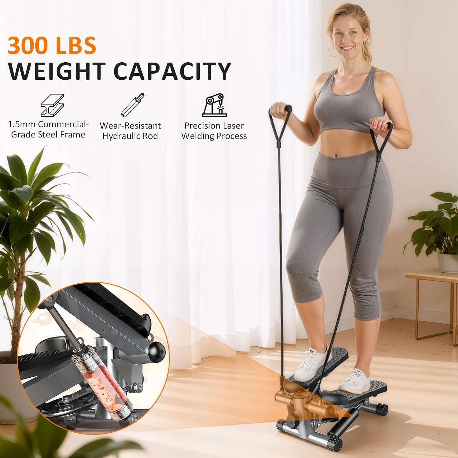 Stair Stepper with Resistance Bands for Home Exercise, Mini Stepper Machine for Indoor Fitness, Portable Home Gym Stepper for Full Body Workout, 300LBS Capacity - Image 7