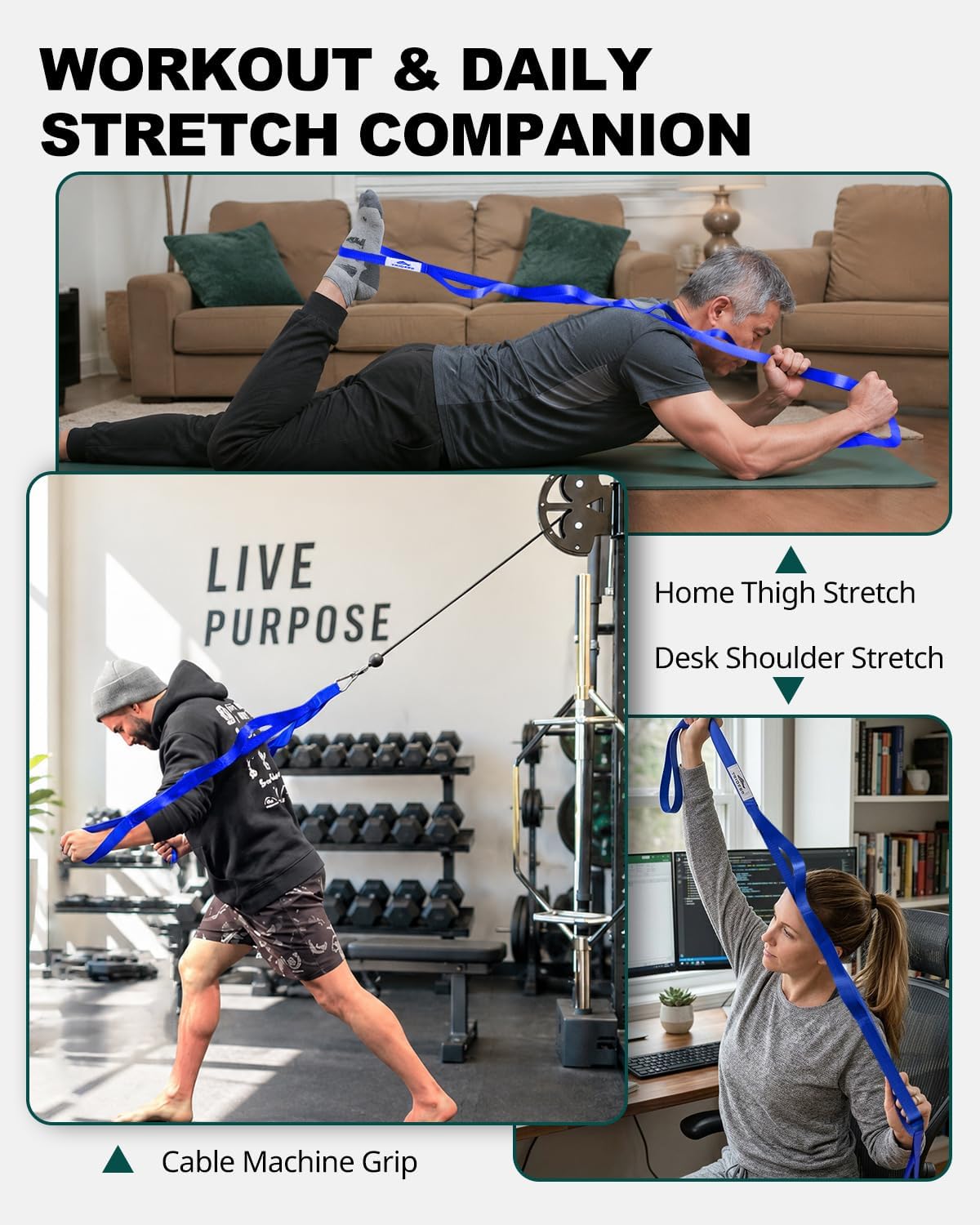 Trideer Non-Elastic Stretching Strap with Loops for Physical Therapy & Rehab, Knee Hip Leg ROM Post-Surgery, Yoga Strap for Stretching, Leg Lifter Strap Mobility Aid, Hamstring Calf Back - Image 8