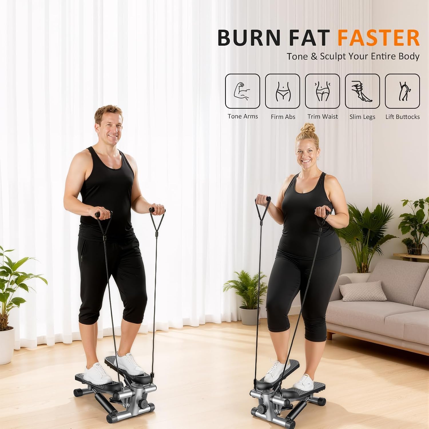 Stair Stepper with Resistance Bands for Home Exercise, Mini Stepper Machine for Indoor Fitness, Portable Home Gym Stepper for Full Body Workout, 300LBS Capacity - Image 4