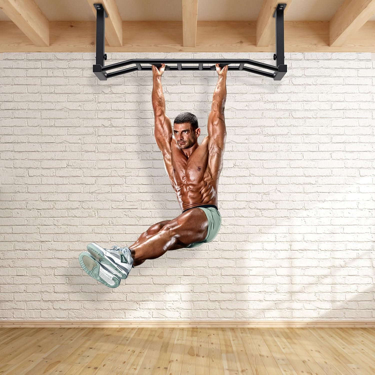 Kipika 48" Ceiling Mounted Pull Up Bar, Heavy Duty Multi-Grip Chin Up Bar,Mounted Pullup Bar, Adjustable Height, Pull Up Bands for Chin Ups & Body Stretching, Ideal for Home Gym and Strength Training - Image 7