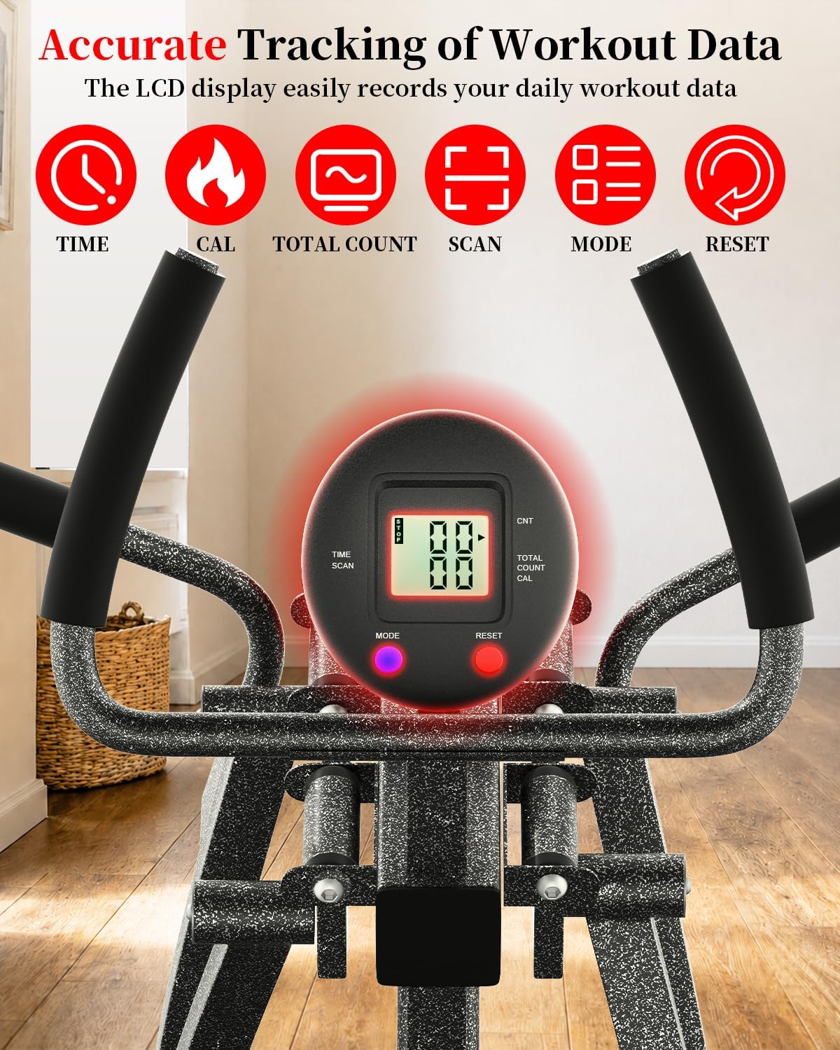 KEY2FUN Air Walk Elliptical, 500LBS 6-Level Adjustable Resistance Bands Foldable Air Walk Elliptical with LCD Monitor, Device Holder, Low-Impact Workout for Home Gym - Image 6