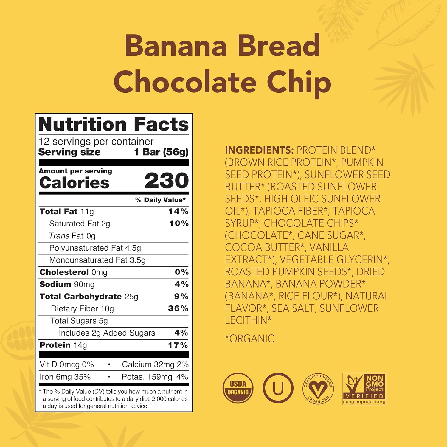 ALOHA Organic Plant Based Protein Bars | Banana Bread Chocolate Chip, 12 Ct - Image 2