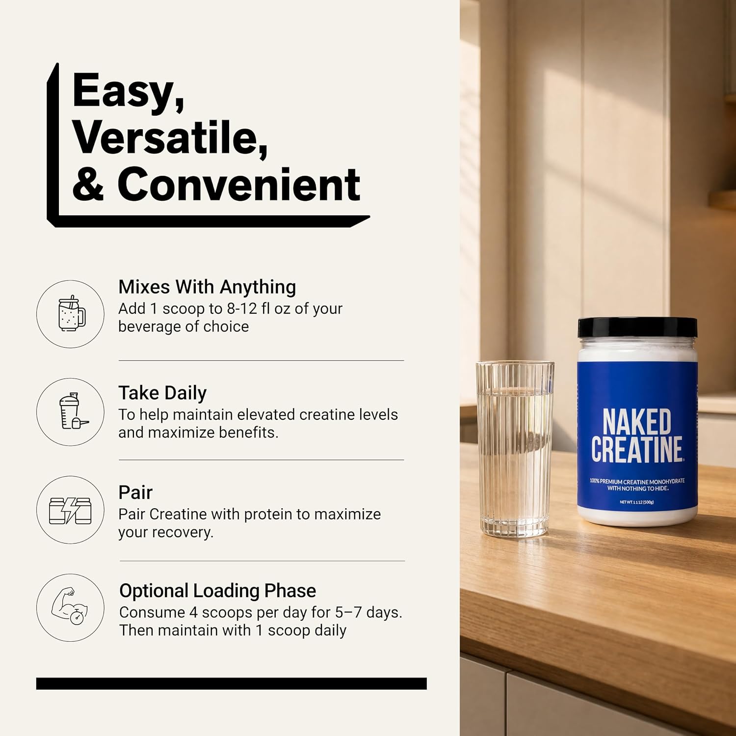 NAKED Pure Micronized Creatine Monohydrate Powder - NSF Certified, Unflavored, 500g, 1.1lb Bulk - Vegan, Non-GMO, Gluten-Free, Soy-Free, No Fillers, Supports Muscle Growth & Strength - 100 Servings - Image 6