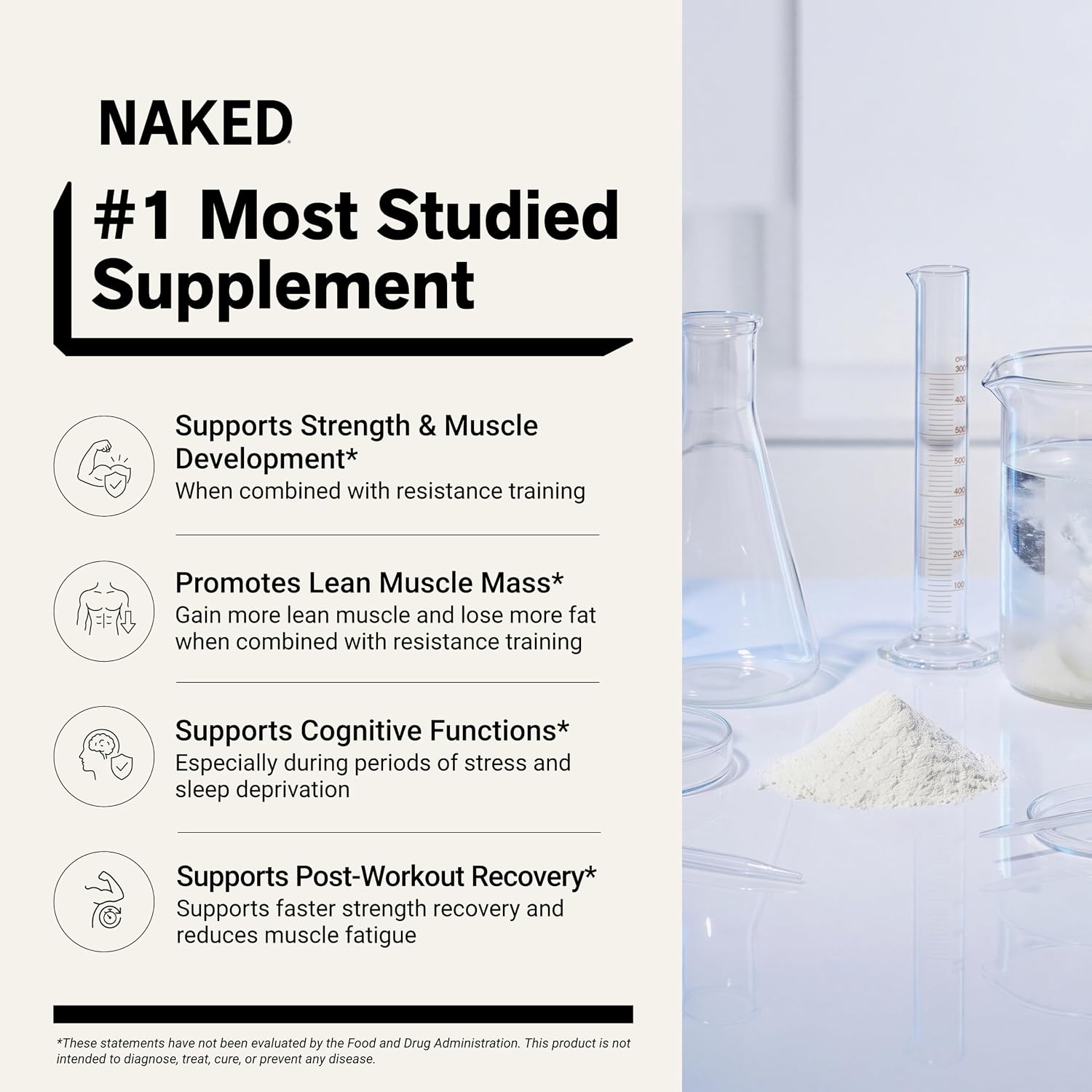 NAKED Pure Micronized Creatine Monohydrate Powder - NSF Certified, Unflavored, 500g, 1.1lb Bulk - Vegan, Non-GMO, Gluten-Free, Soy-Free, No Fillers, Supports Muscle Growth & Strength - 100 Servings - Image 2