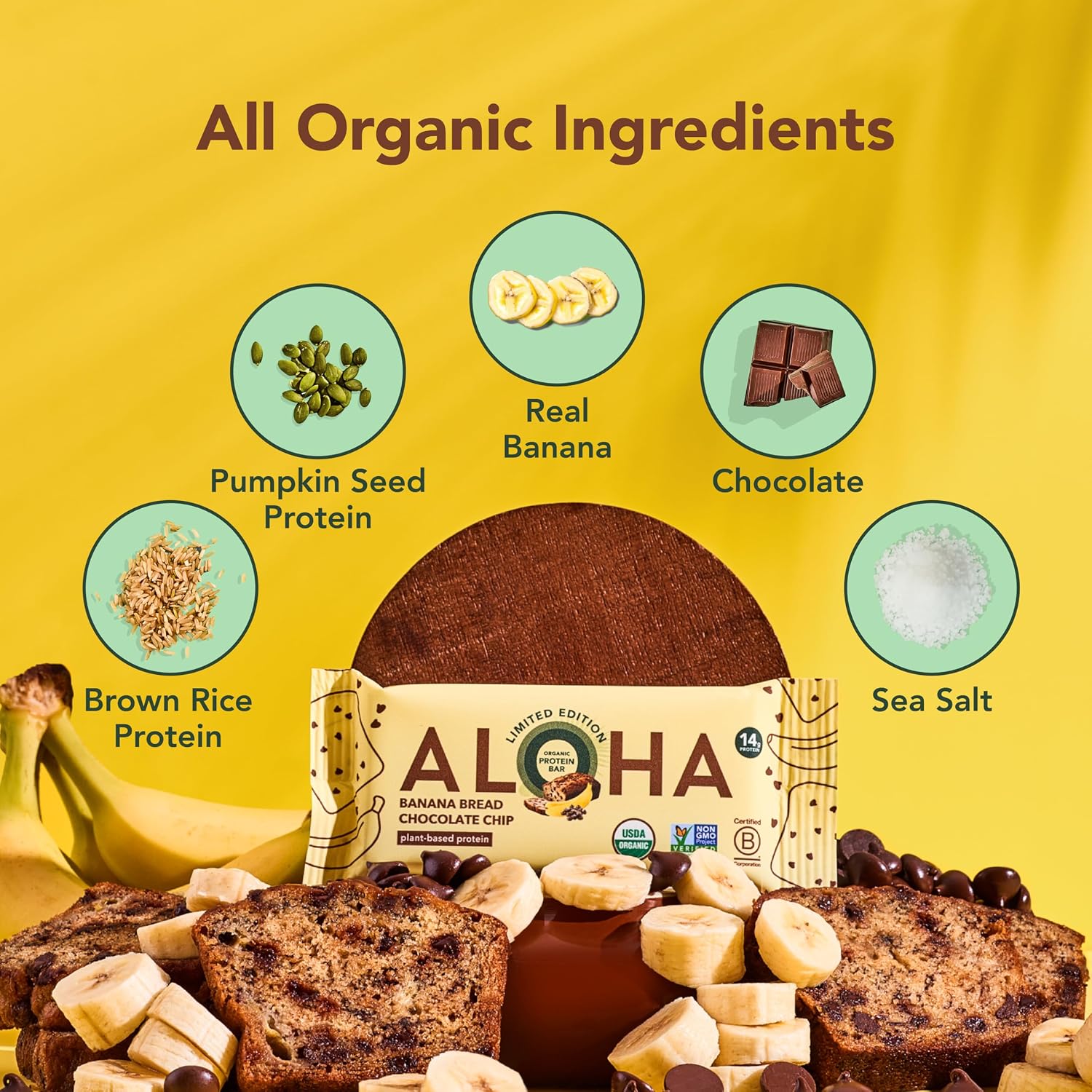 ALOHA Organic Plant Based Protein Bars | Banana Bread Chocolate Chip, 12 Ct - Image 3